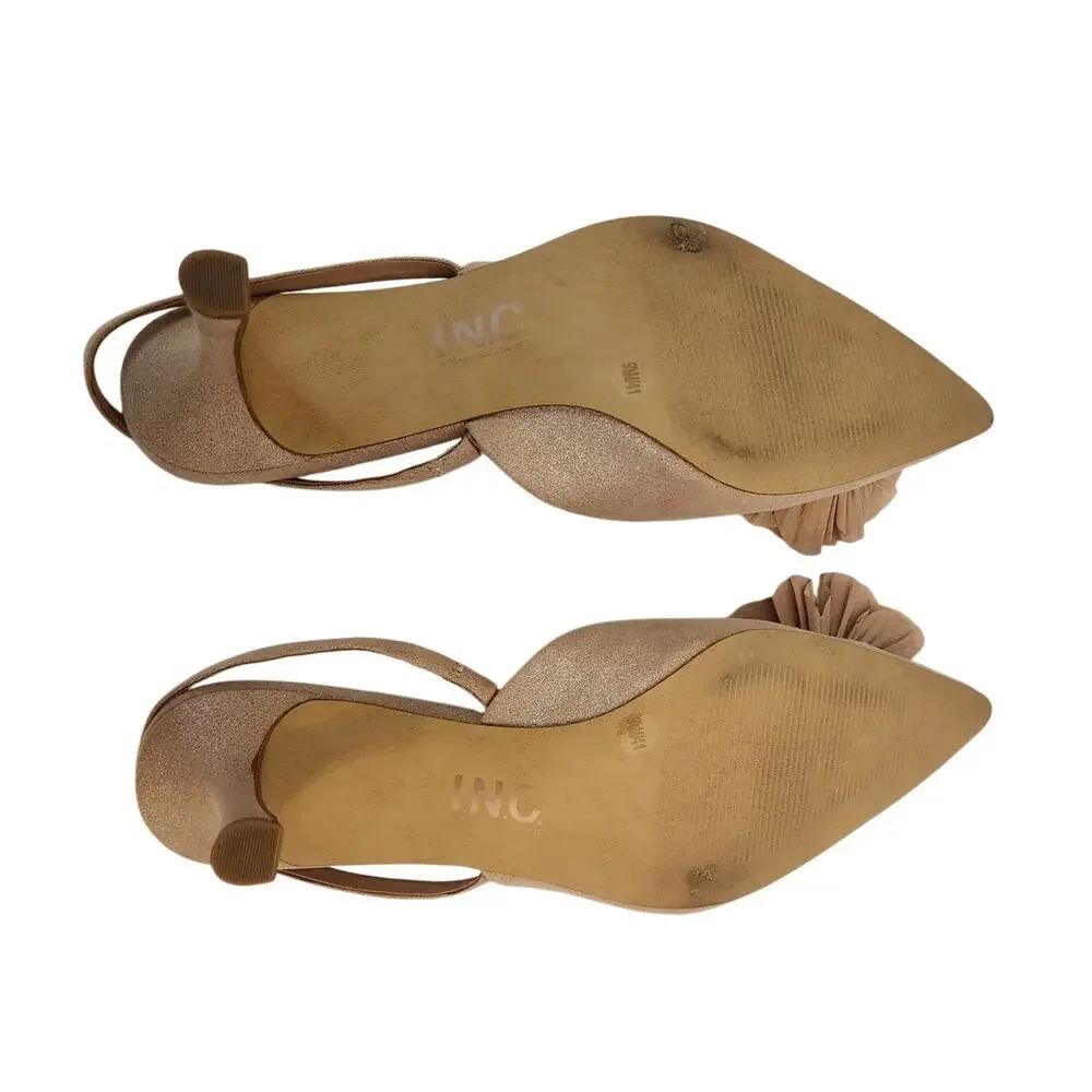 INC Concepts Women's Gelila Halter Back Pumps Floral Detail Nude Slingback 9.5